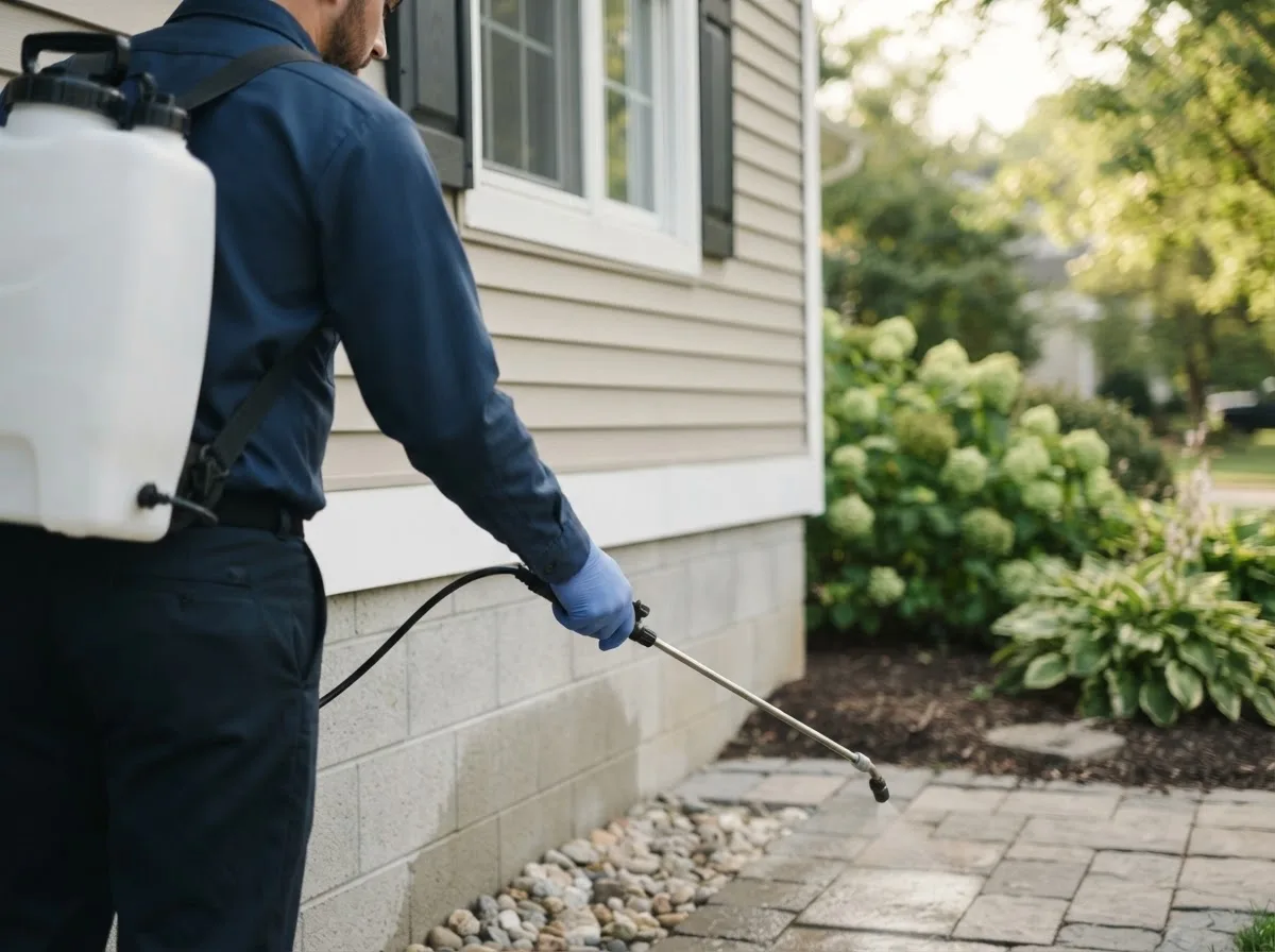 Pest control technician inspecting a home in Moro, AR
